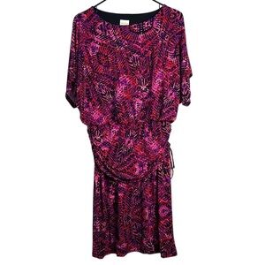 Chico’s Pink Purple Ruched Printed Dress Size 1 (8)